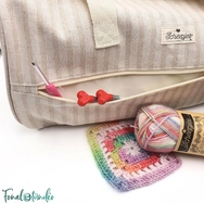 Scheepjes Knitbag - striped beige - Projekt Táska - csíkos vászon - kötéshez, horgoláshoz