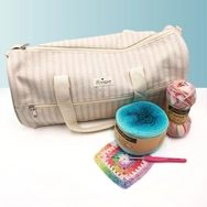 Scheepjes Knitbag - striped beige - Projekt Táska - csíkos vászon - kötéshez, horgoláshoz