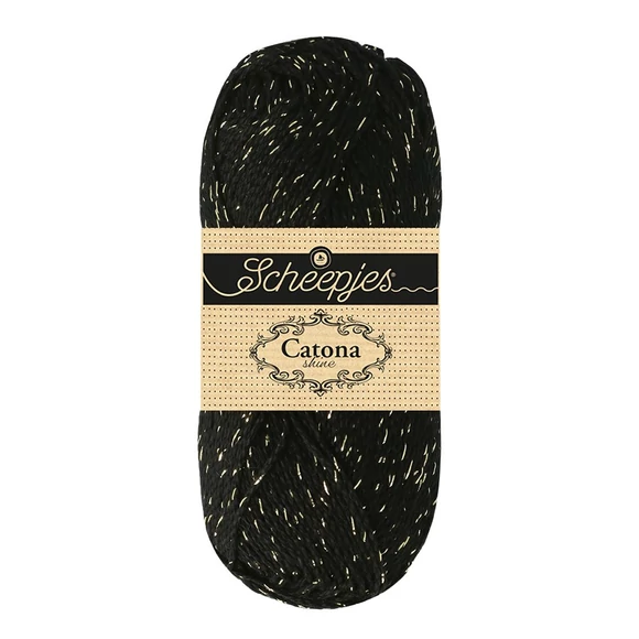 Scheepjes Catona Shine - 110 Jet Black - Gold - pamut fonal