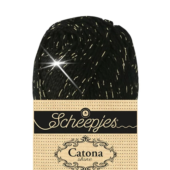 Scheepjes Catona Shine - 110 Jet Black - Gold - pamut fonal