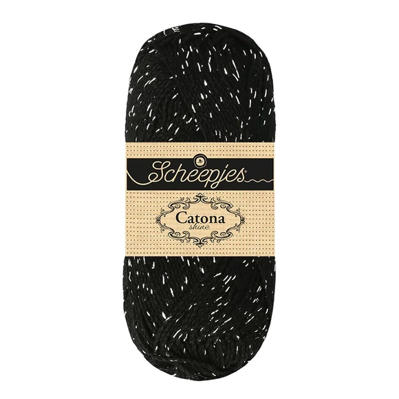 Scheepjes Catona Shine - 110 Jet Black - Silver - fényes pamut fonal
