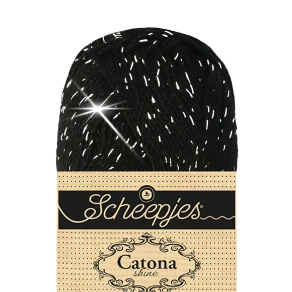 Scheepjes Catona Shine - 110 Jet Black - Silver - fényes pamut fonal