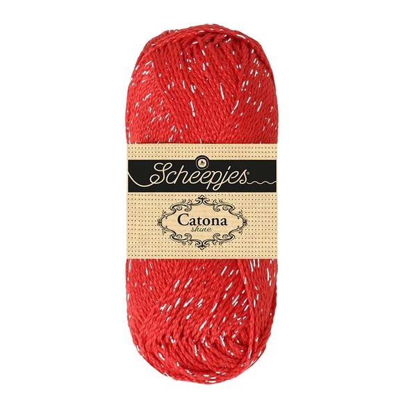 Scheepjes Catona Shine - 115 Hot Red - Gold - pamut fonal