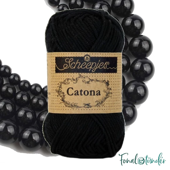 Scheepjes Catona 110 Jet Black - black - fekete - pamut fonal  - cotton yarn