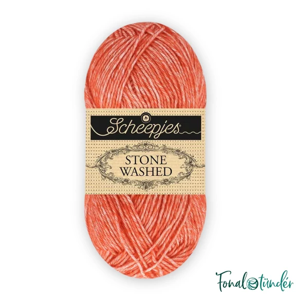Scheepjes Stone Washed 843 Realgar Red - narancspiros pamut fonal