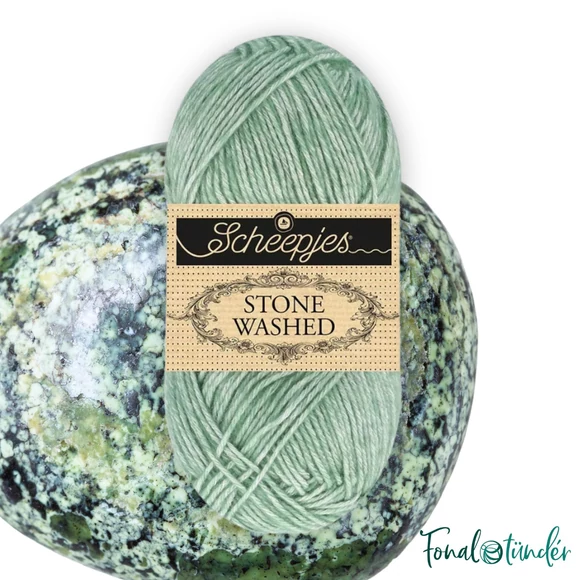 Scheepjes Stone Washed 848 Soft Epidote - zöld pamut fonal - green yarn