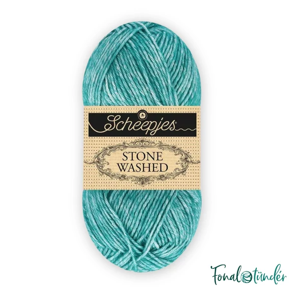 Scheepjes Stone Washed 849 Bright Actinolite - türkiz zöld pamut fonal - green yarn