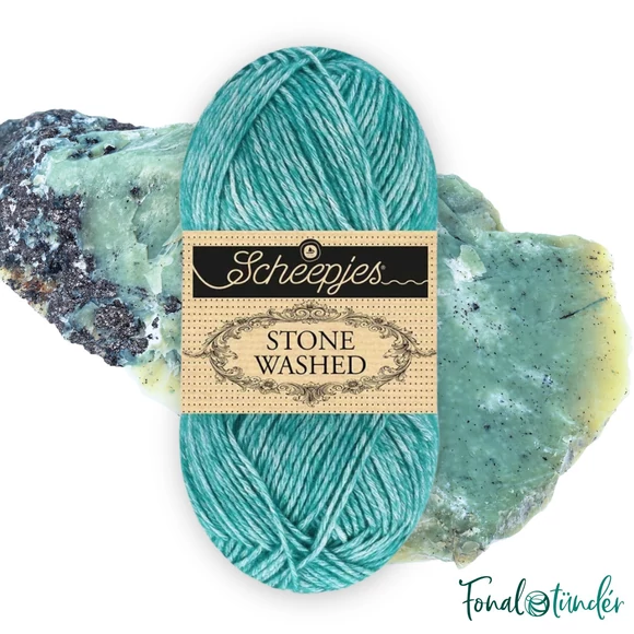 Scheepjes Stone Washed 849 Bright Actinolite - türkiz zöld pamut fonal - green yarn