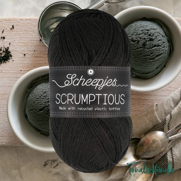Scheepjes Scrumptious 301 Charcoal Ice Cream - fekete öko akril fonal - recycled acrylic yarn blend