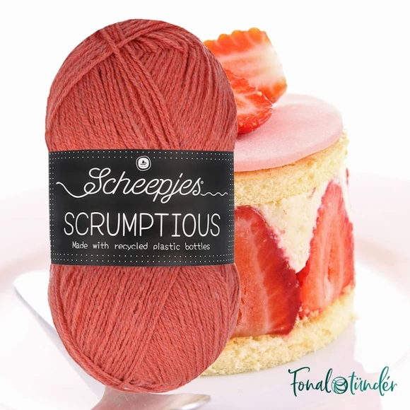 Scheepjes Scrumptious  309 Strawberry Shortcake - pirosas narancssárga öko akril fonal - recycled reddish-orange acrylic yarn blend