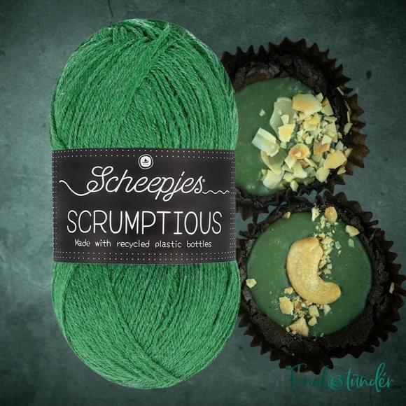 Scheepjes Scrumptious 319 Matcha Chocolate Brownie - élénk zöld öko akril fonal - recycled green acrylic yarn