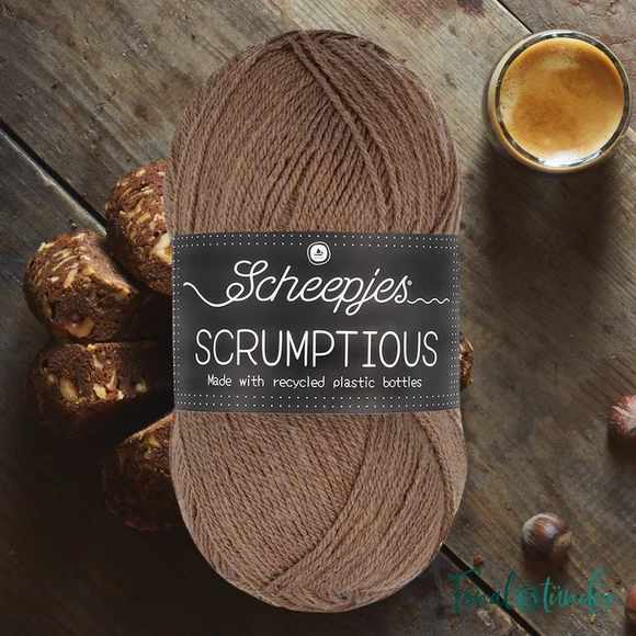 Scheepjes Scrumptious 329 Hazelnut Mocha Slice - barna öko akril fonal - recycled acrylic yarn blend