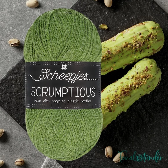 Scheepjes Scrumptious 336 Green Tea Éclairs - zöld öko akril fonal - recycled lightgreen acrylic yarn blend