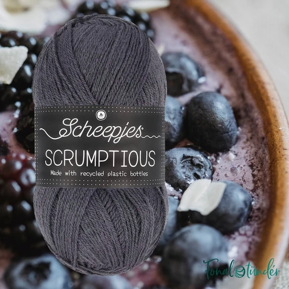 Scheepjes Scrumptious 348 Chocolate Berry Mug Cake - szürke öko akril fonal - recycled gray acrylic yarn blend