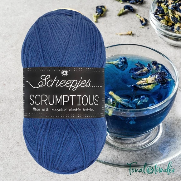 Scheepjes Scrumptious 352 Butterfly Pea Mousse - búzavirág kék öko akril fonal - recycled blue acrylic yarn blend