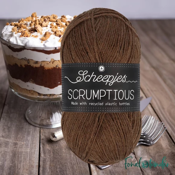 Scheepjes Scrumptious 358 Chocolate Trifle - sötétbarna öko akril fonal - recycled brown acrylic yarn blend