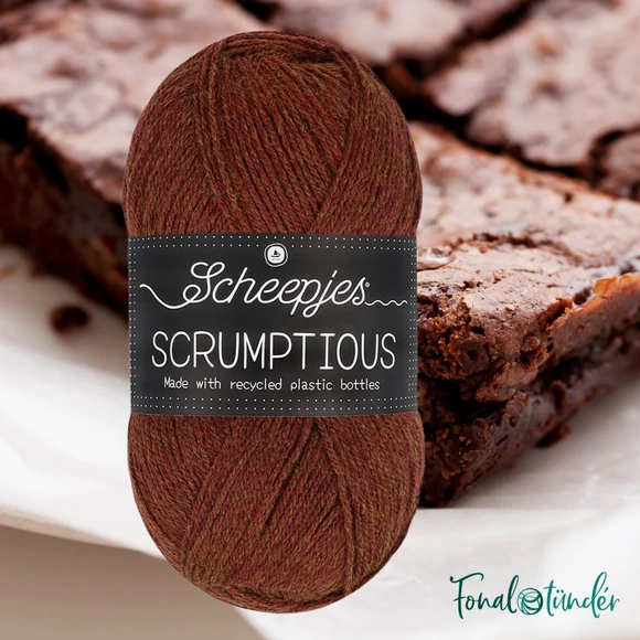 Scheepjes Scrumptious 367 Salted Caramel Brownie - sötétbarna öko akril fonal - recycled acrylic yarn blend