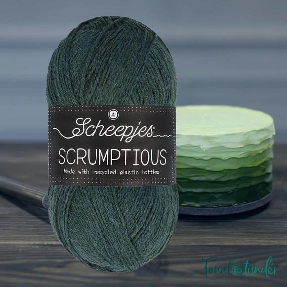 Scheepjes Scrumptious 371 Apple Kale Cake - sötét zöld öko akril fonal - recycled green acrylic yarn blend
