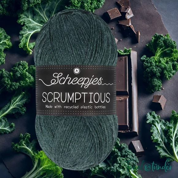 Scheepjes Scrumptious 379 Kale Chocolate Bar - hamvas zöld öko akril fonal - recycled green acrylic yarn blend
