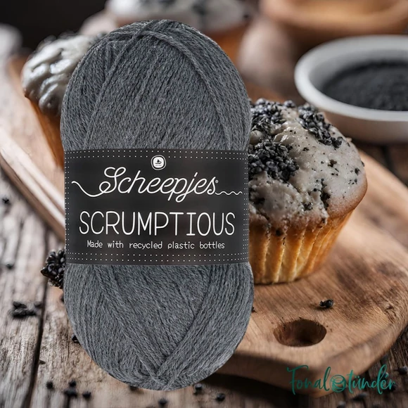 Scheepjes Scrumptious 380 Black Sesame Muffin - szürke öko akril fonal - recycled gray acrylic yarn blend