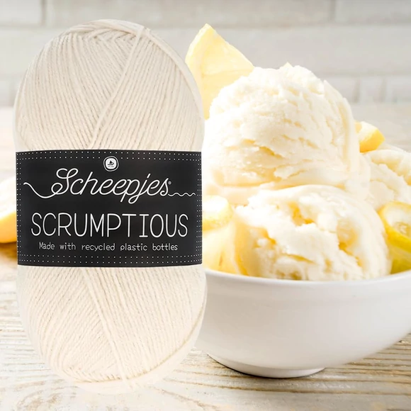 Scheepjes Scrumptious 386 Lemon Granita - sárgás fehér öko akril fonal - recycled acrylic yarn blend