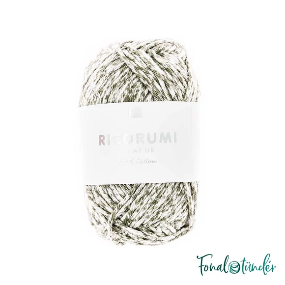 Ricorumi Spray 007 Oliv - oliva barna - fehér pamut fonal - brown-white cotton yarn