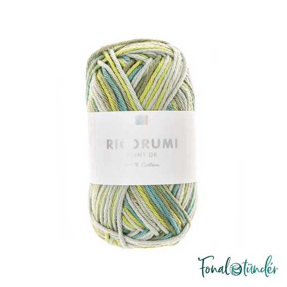 Ricorumi Print 005 Green Mix - zöld-sárga-barna pamut fonal - cotton yarn