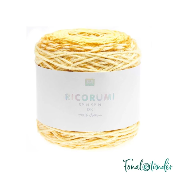 Ricorumi Spin Spin 002 Yellow - sárga színátmenetes pamut fonal - gradient cotton yarn