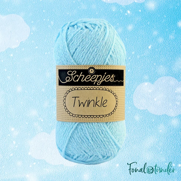 Scheepjes Twinkle 919 - csillogó világoskék pamut fonal - glittering blue cotton yarn