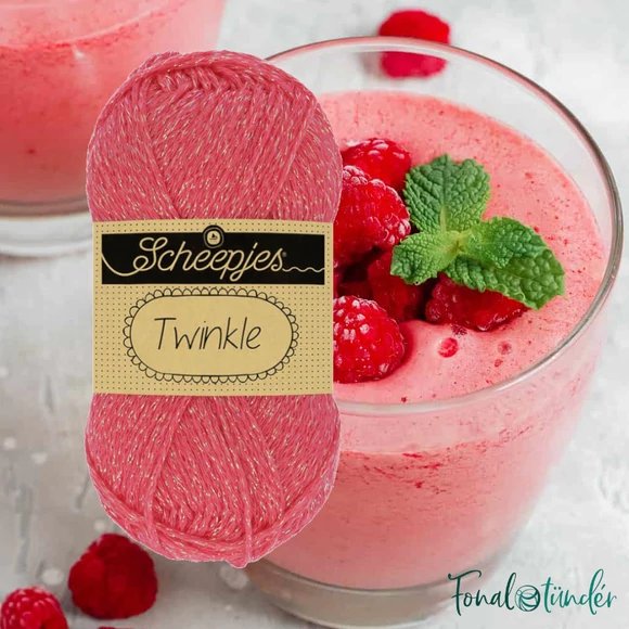 Scheepjes Twinkle 929 - csillogó élénk rózsaszín pamut fonal - glittering vivid-pink cotton yarn
