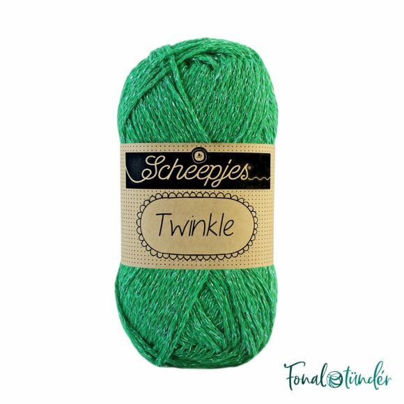 Scheepjes Twinkle 930 - csillogó zöld pamut fonal - glittering green cotton yarn