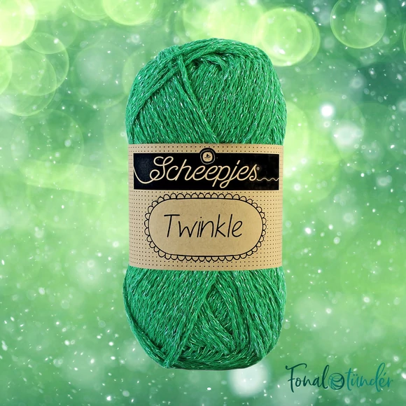Scheepjes Twinkle 930 - csillogó zöld pamut fonal - glittering green cotton yarn