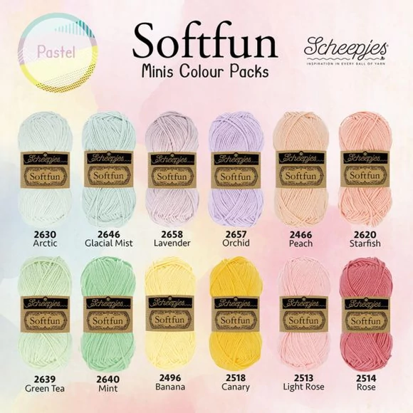 Scheepjes Softfun Color Pack - Pastel - 12 gombolyag fonal  - 12 balls of yarn