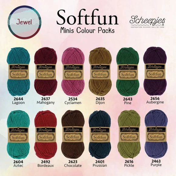 Scheepjes Softfun Color Pack - Jewel - 12 gombolyag fonal  - 12 balls of yarn