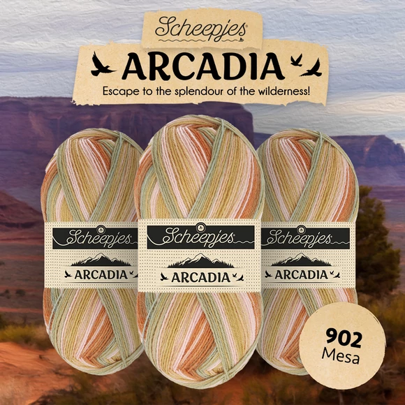 Scheepjes Arcadia 902 Mesa - rózsaszín-sárga gyapjú zoknifonal - wool sockyarn