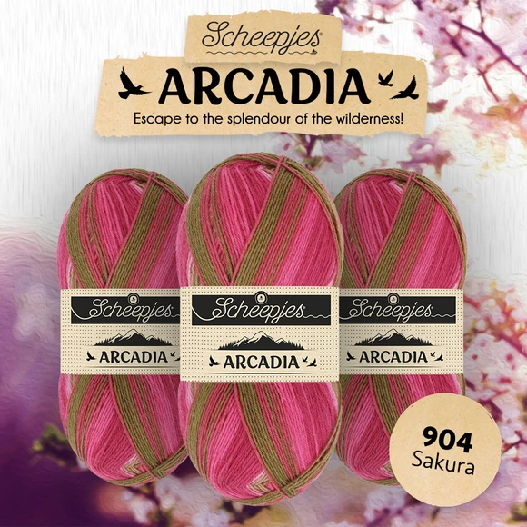 Scheepjes Arcadia 904 Sakura - rózsaszín-zöld gyapjú zoknifonal - wool sockyarn