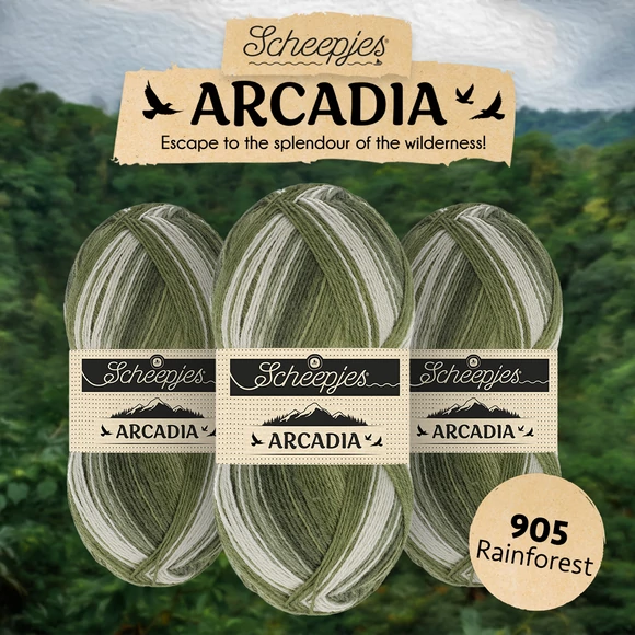 Scheepjes Arcadia 905 Rainforest - zöld-szürke gyapjú zoknifonal - wool sockyarn