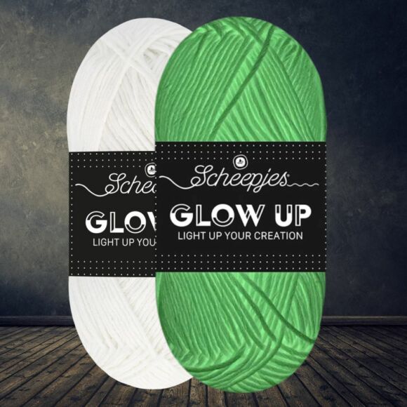 Scheepjes Glow Up - 1001 Luminescent White yarn - sötétben világító fonal - fehér-zöld