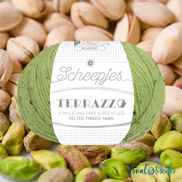 Scheepjes Terrazzo 708 Pistacchio - világoszöld gyapjú fonal - green tweed wool yarn