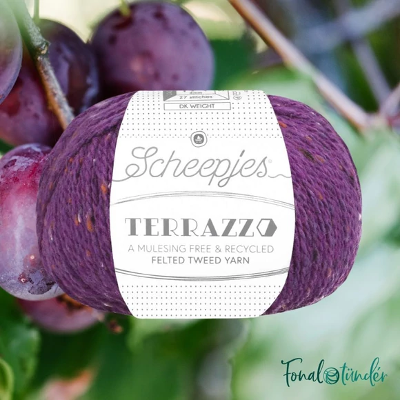 Scheepjes Terrazzo 729 Prugna - szilva lila gyapjú fonal - plum purple tweed wool yarn