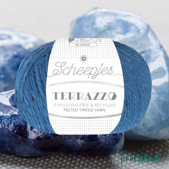 Scheepjes Terrazzo 733 Zaffiro - zafírkék gyapjú fonal - sapphire blue tweed wool yarn