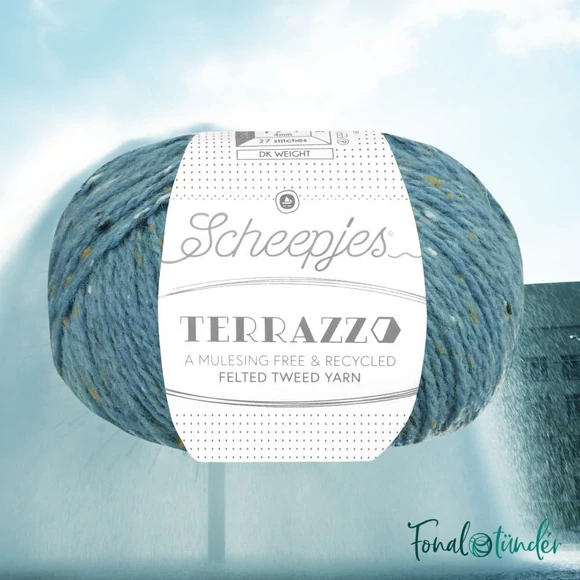 Scheepjes Terrazzo 735 Fontana - kék gyapjú fonal - blue tweed wool yarn