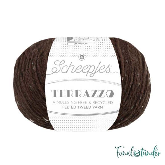 Scheepjes Terrazzo 749 Caffe Nero - kávébarna gyapjú fonal - brown tweed wool yarn
