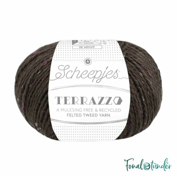Scheepjes Terrazzo 750 Liquirizia - feketés barna gyapjú fonal - brown tweed wool yarn