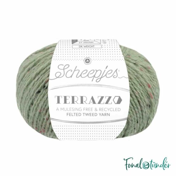 Scheepjes Terrazzo 756 Guscio d’uovo - zöld gyapjú fonal - green tweed wool yarn