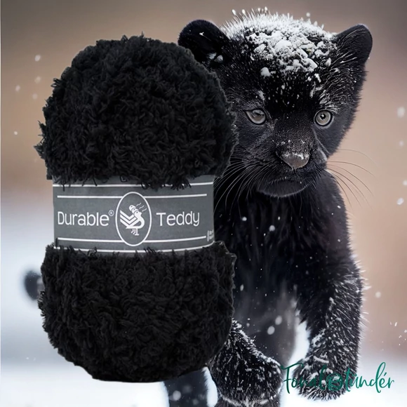 Durable Teddy 325 Black - fekete buklé fonal - hairy fluffy yarn