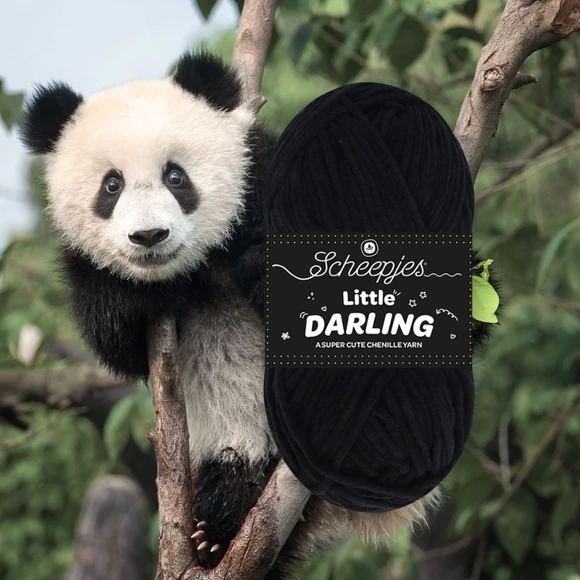 Scheepjes Little Darling 410 Panda - chenille yarn - fekete zsenília fonal