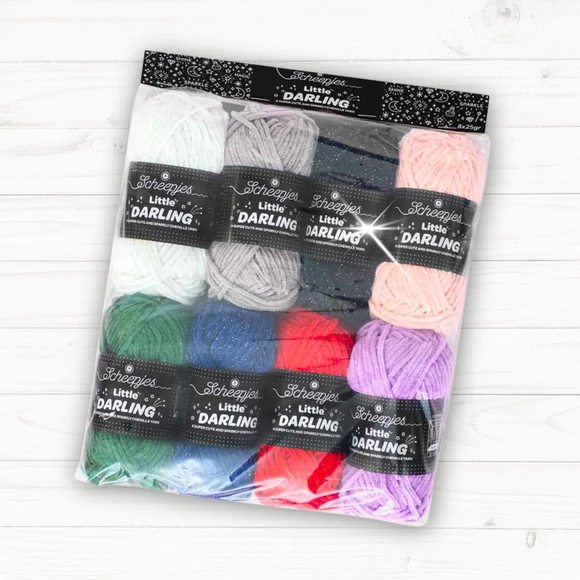 Scheepjes Little Darling Sparkle Yarn Pack - 8 csillogós zsenília fonal