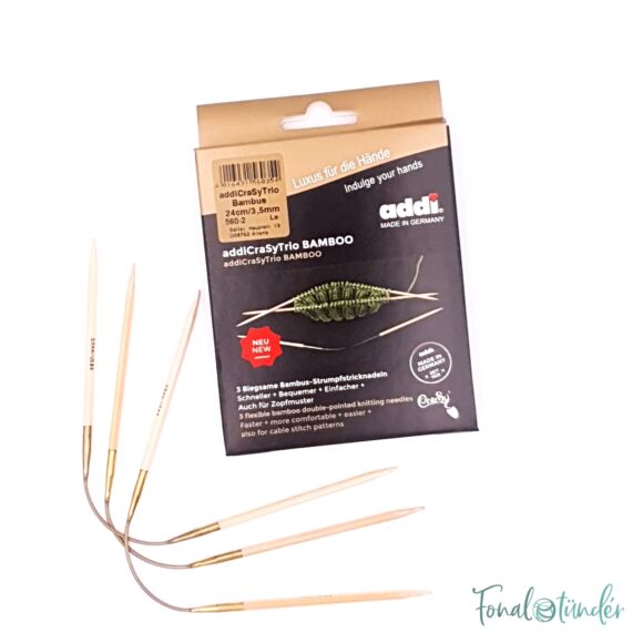Addi CrasyTrio Bamboo - flexible double pointed needle set - flexibilis bambusz tűkészlet - 24cm - 3.5mm