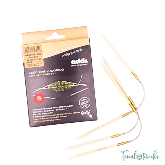 Addi CrasyTrio Bamboo - flexible double pointed needle set - flexibilis bambusz tűkészlet - 24cm - 4mm